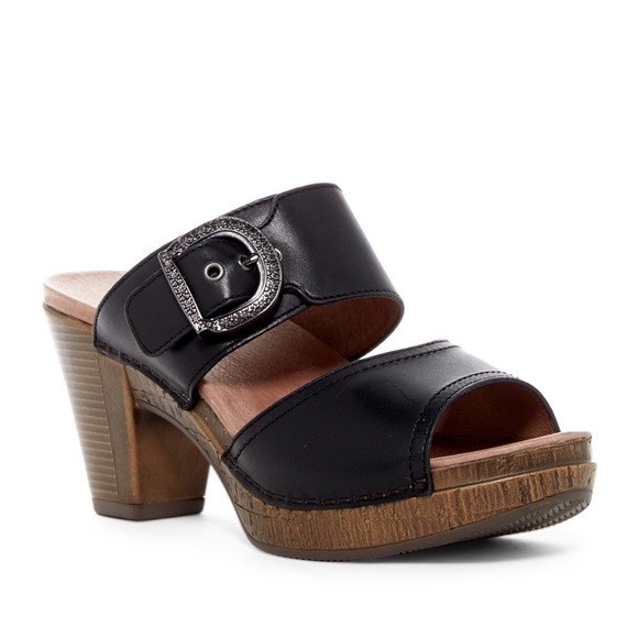 Dansko Shoes - Dansko 40 Slip On Leather Heels Strappy Black Work